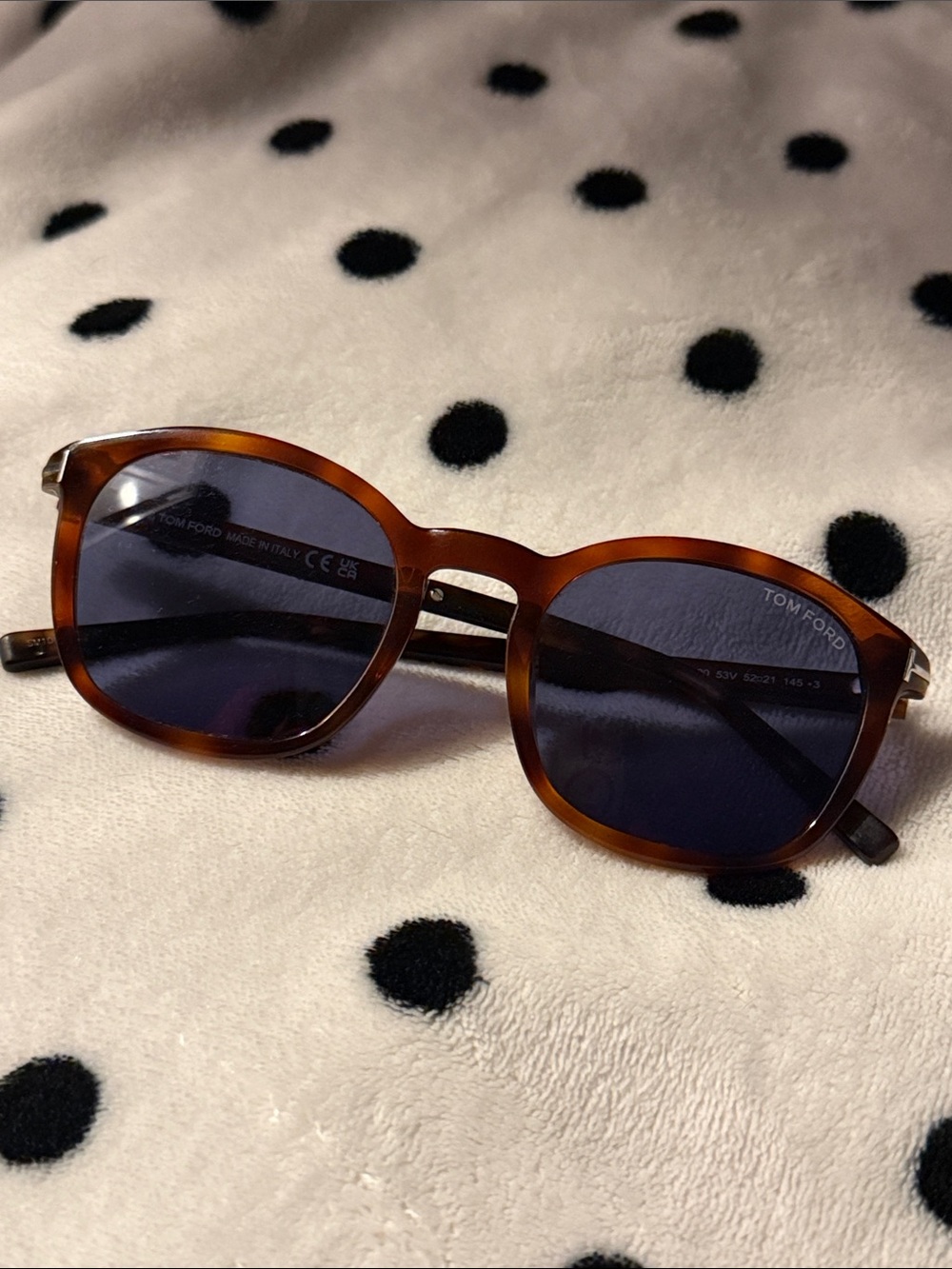 Tom Ford Men’s Tortoiseshell Frame Sunglasses with Blue Lenses